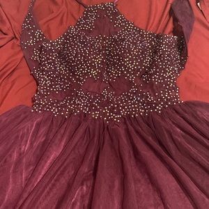 Burgundy homecoming beaded dress. Worn once, size 3.
